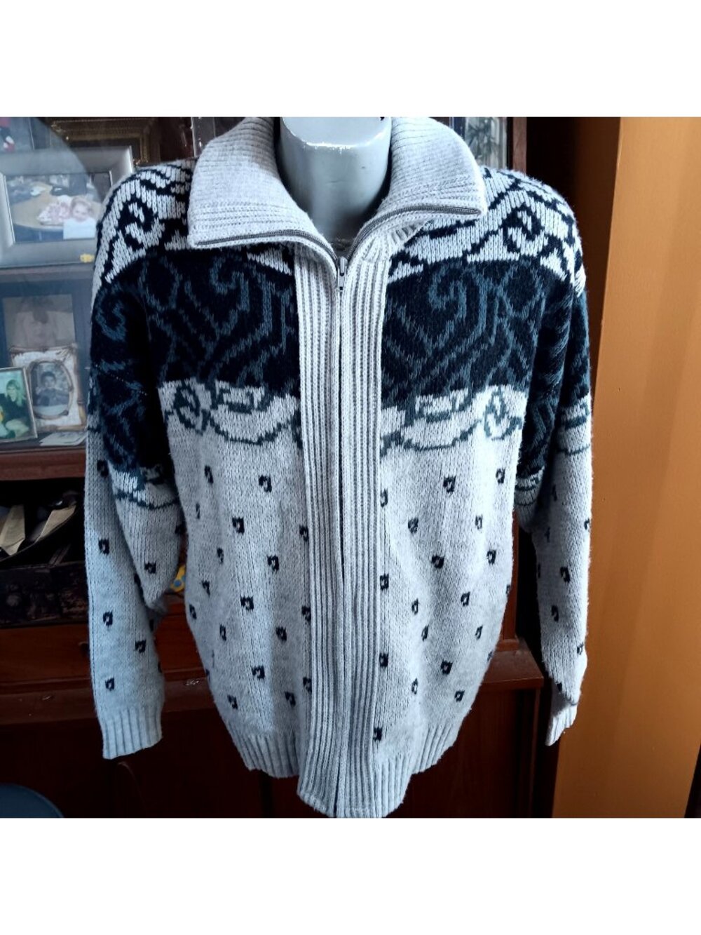 Zip-Up Sweater Jacket Vintage Men's Medium London Fog 1980's Acrylic Nordic USA